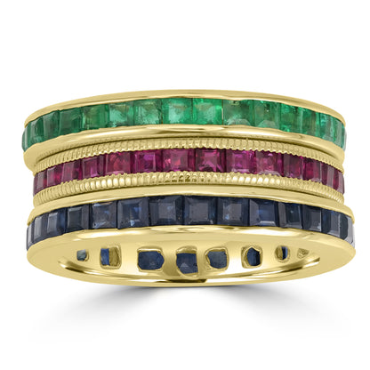 Three-Line Gemstones Band in 14K Yellow Gold