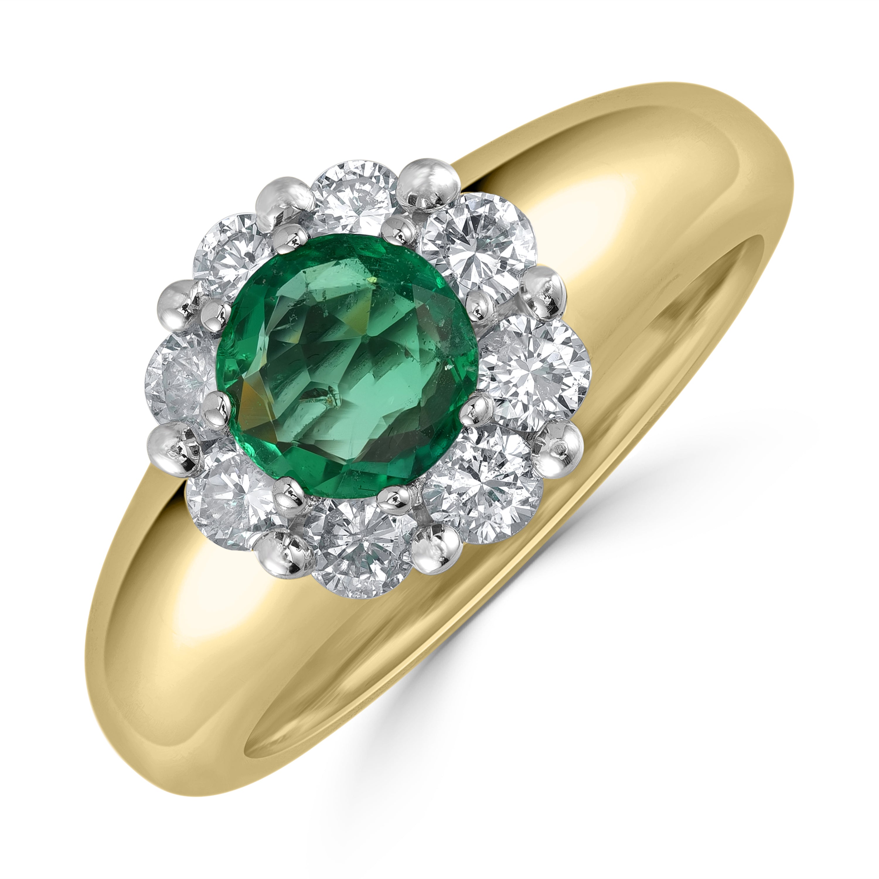 0.80 ct Emerald & Diamond Ring in 14K Two Tone Yellow and White Gold