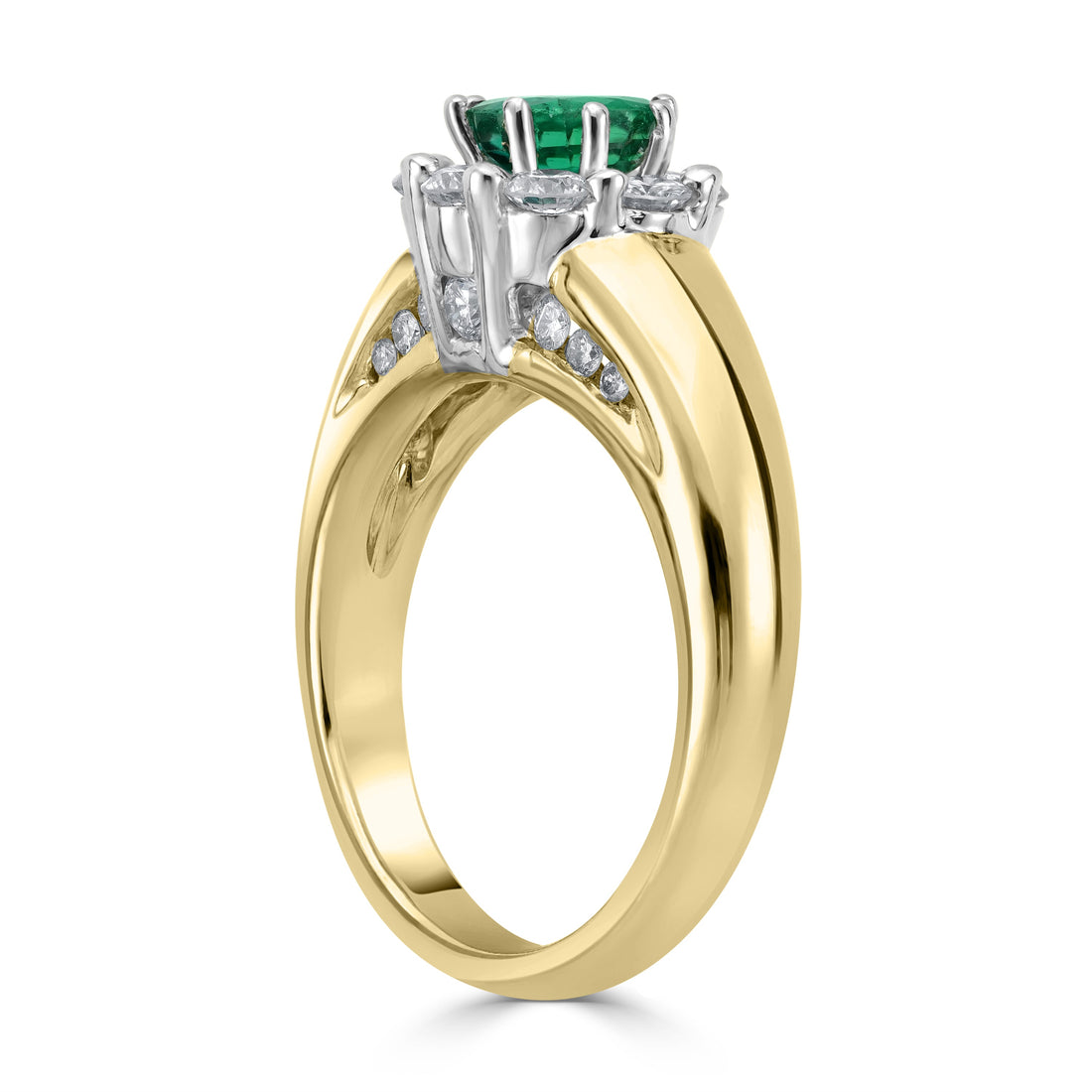 0.80 ct Emerald & Diamond Ring in 14K Two Tone Yellow and White Gold