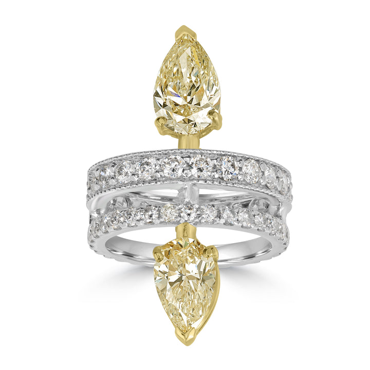 3.53 ct Solitaire Two Stone Pear Diamond Ring in 18K Two Tone White & Yellow Gold