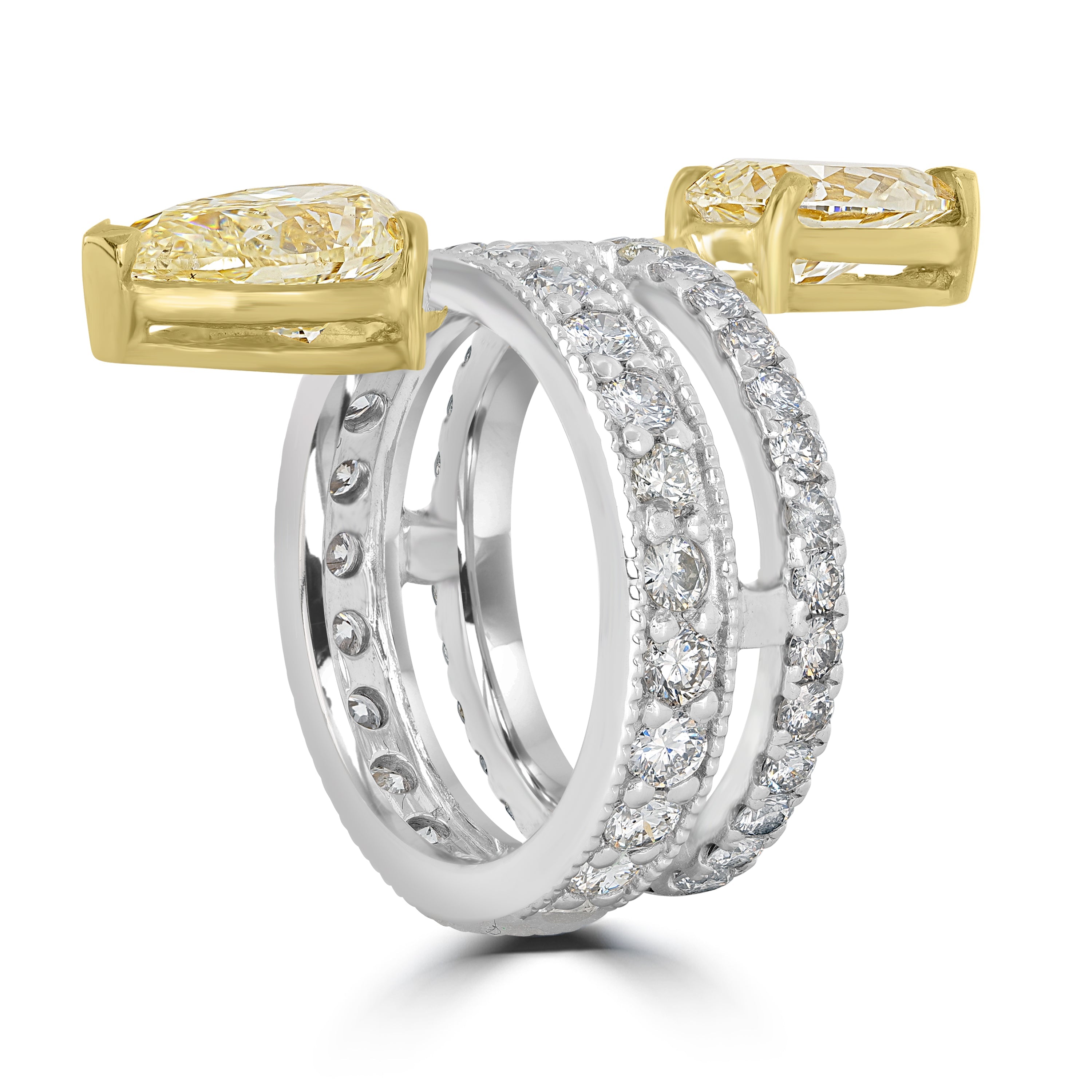 3.53 ct Solitaire Two Stone Pear Diamond Ring in 18K Two Tone White & Yellow Gold