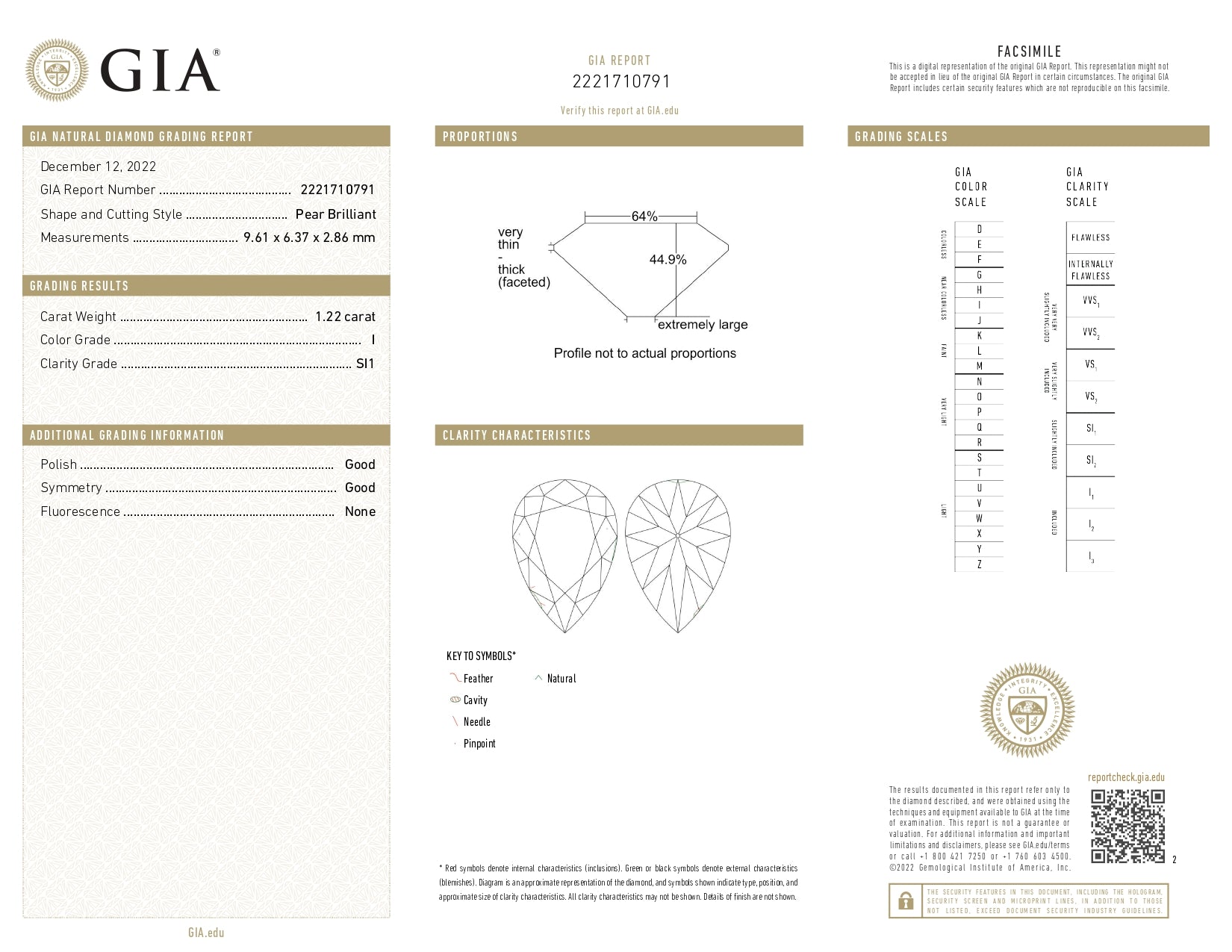 1.22 ct Solitaire Pear Shape Engagement Diamond Ring in 18K White Gold