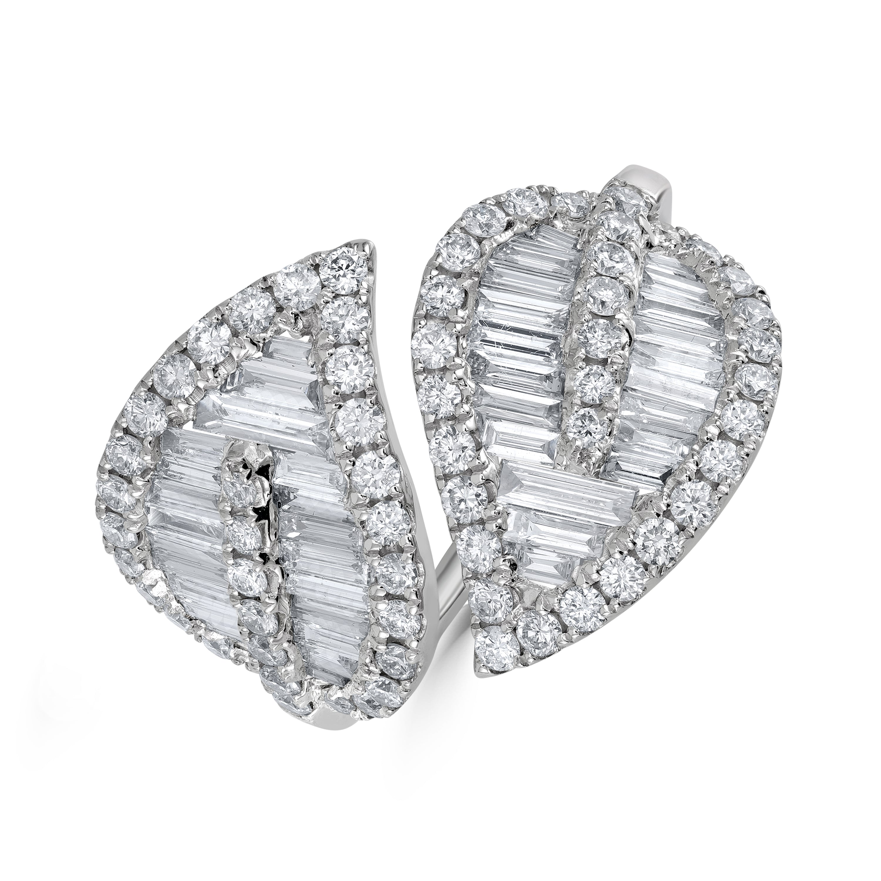 1.84 ct Diamond Baguette Leaf Ring in 14K White Gold