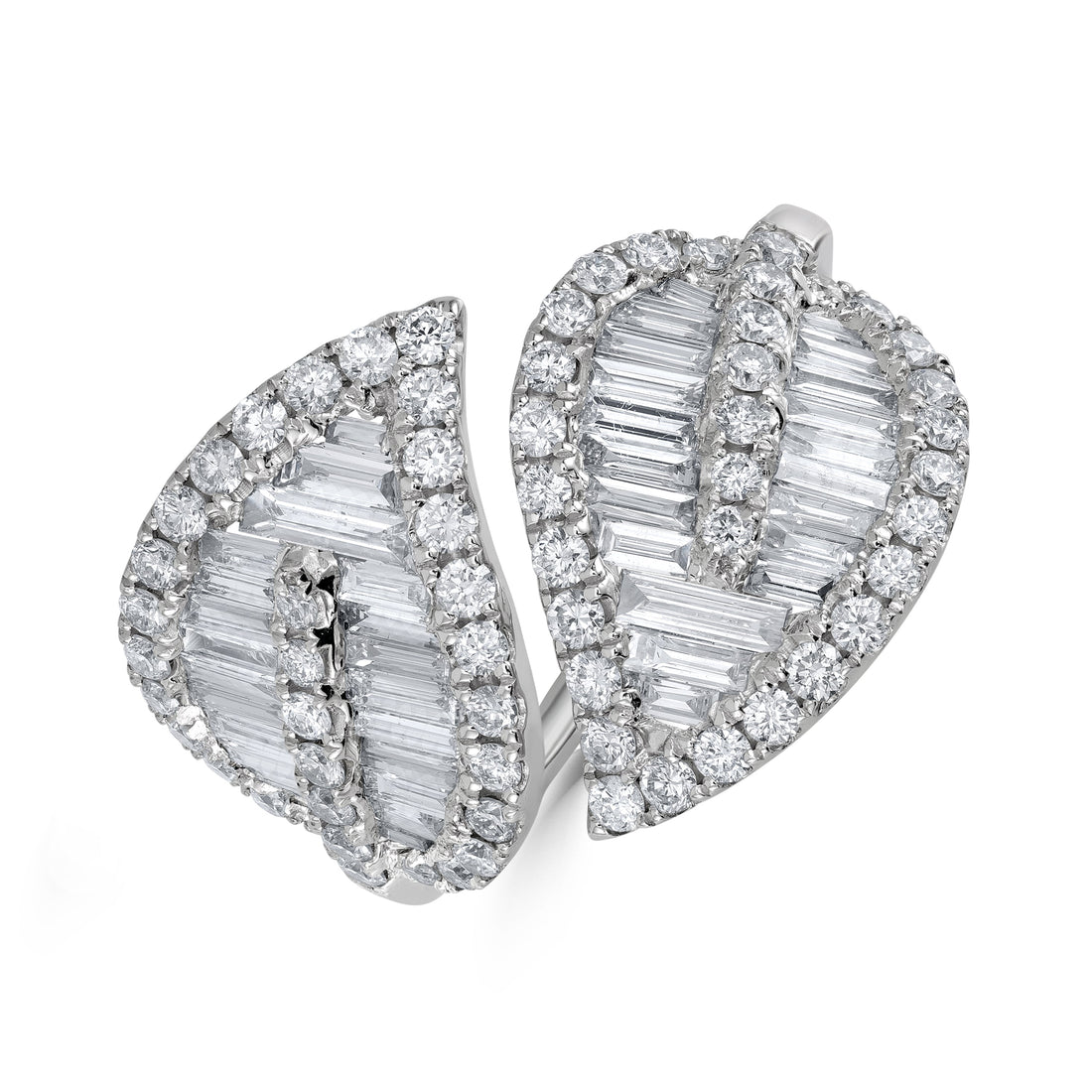 1.84 ct Diamond Baguette Leaf Ring in 14K White Gold