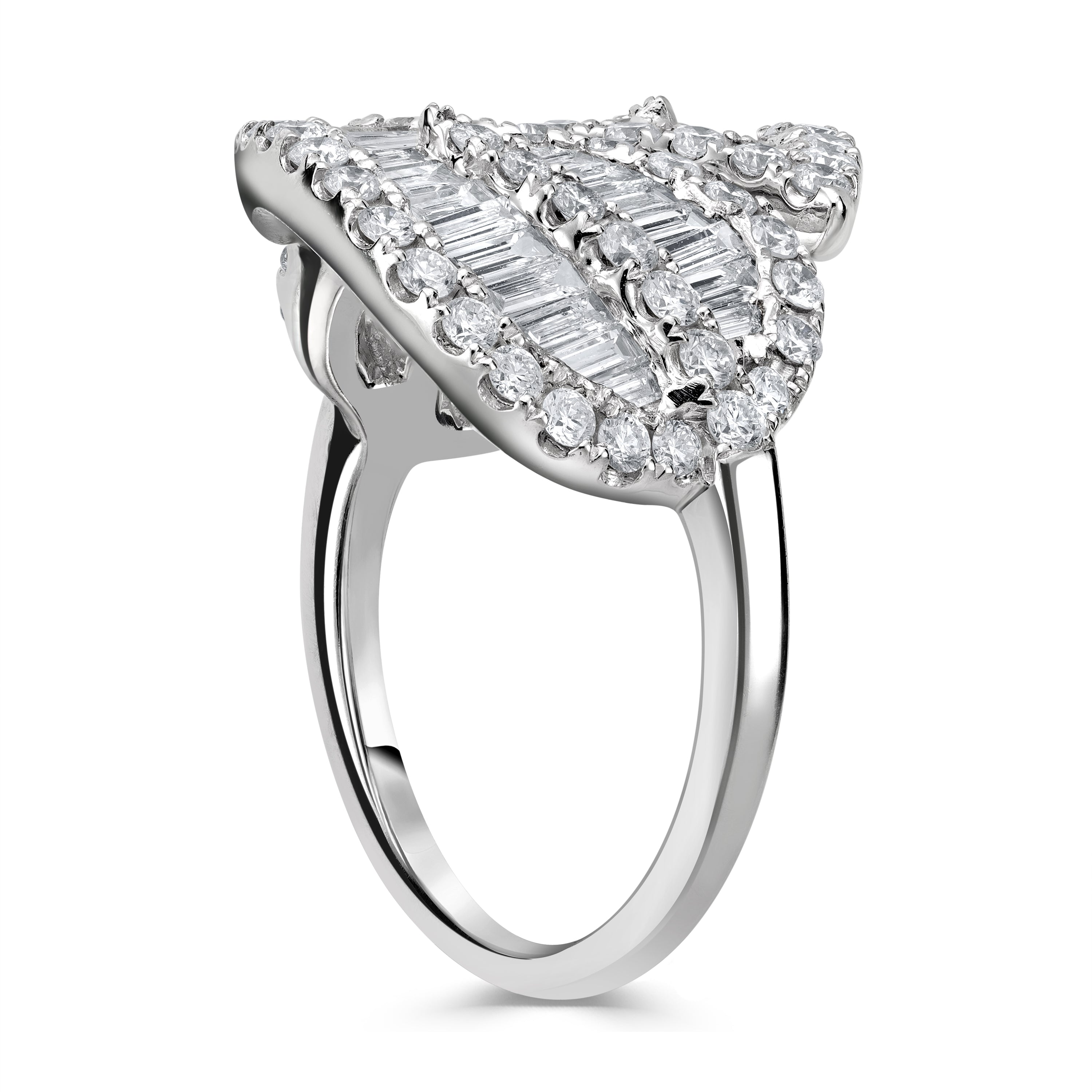 1.84 ct Diamond Baguette Leaf Ring in 14K White Gold