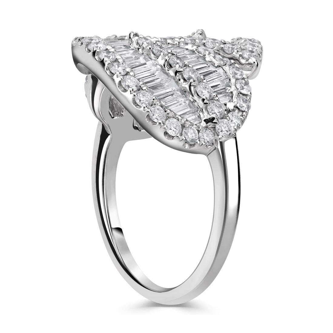 1.84 ct Diamond Baguette Leaf Ring in 14K White Gold