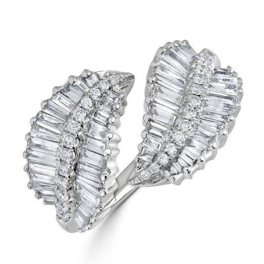 1.39ct Diamond Baguette Leaf Ring in White Gold