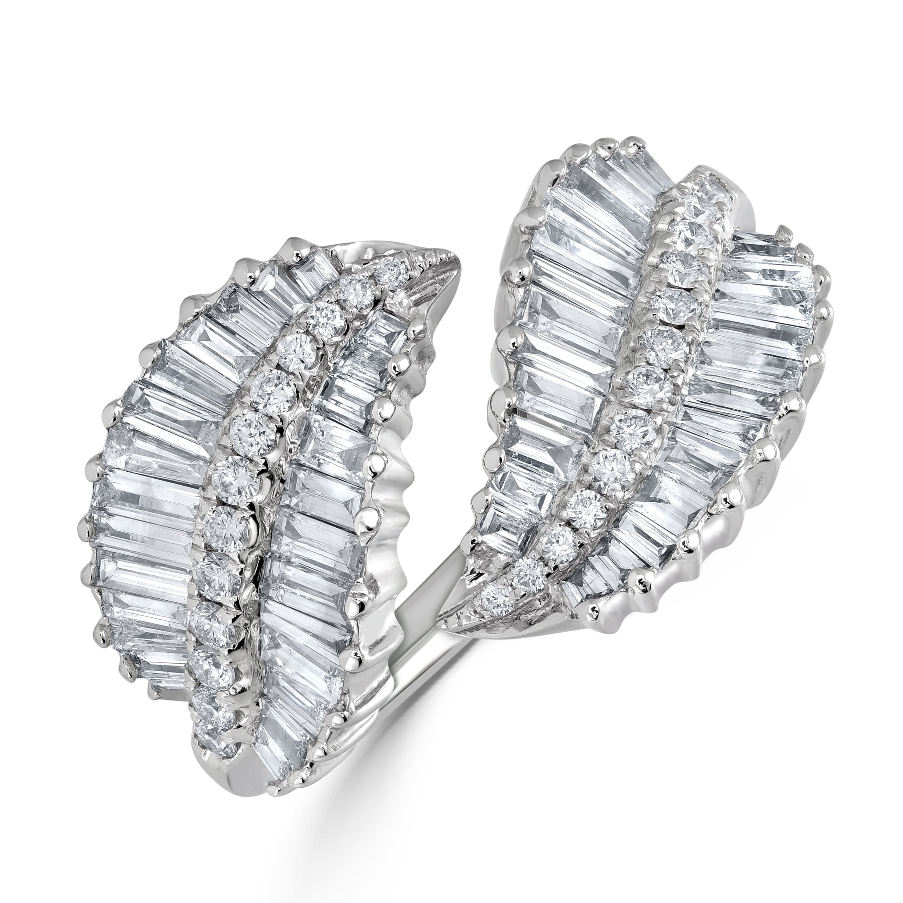 1.39 ct Diamond Baguette Leaf Ring in 14K White Gold