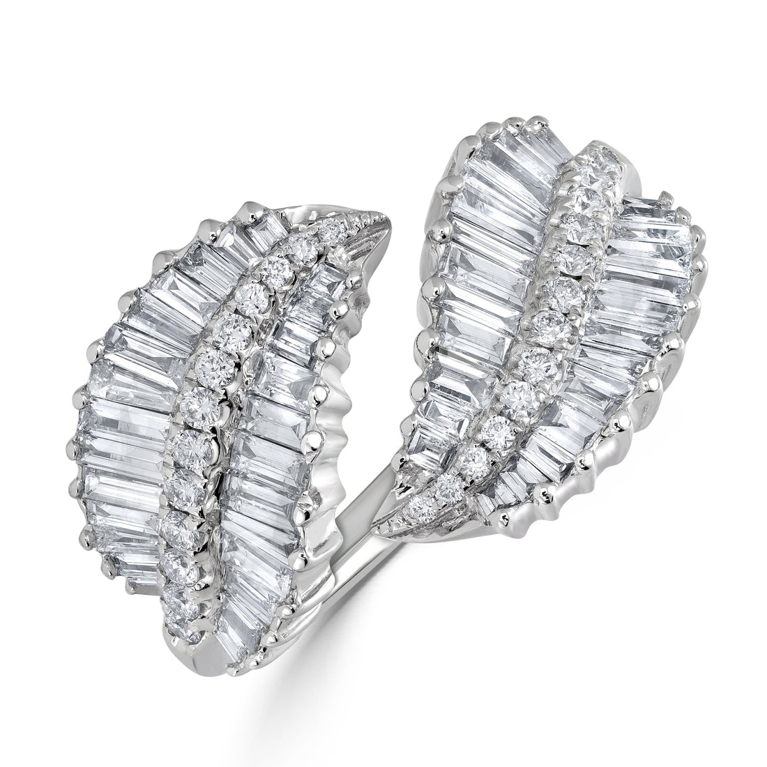 1.39 ct Diamond Baguette Leaf Ring in 14K White Gold