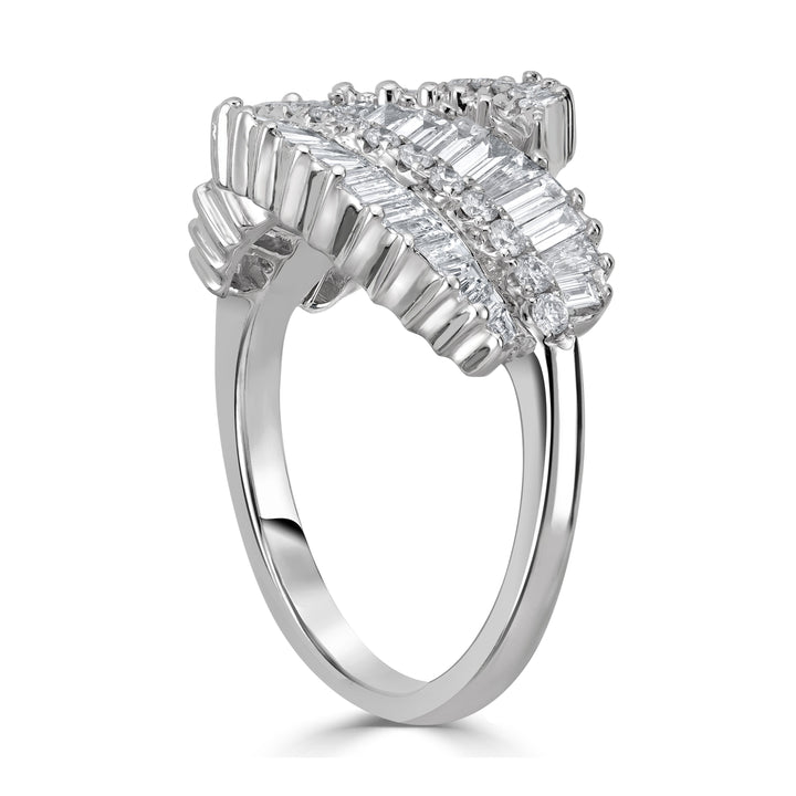 1.39 ct Diamond Baguette Leaf Ring in 14K White Gold