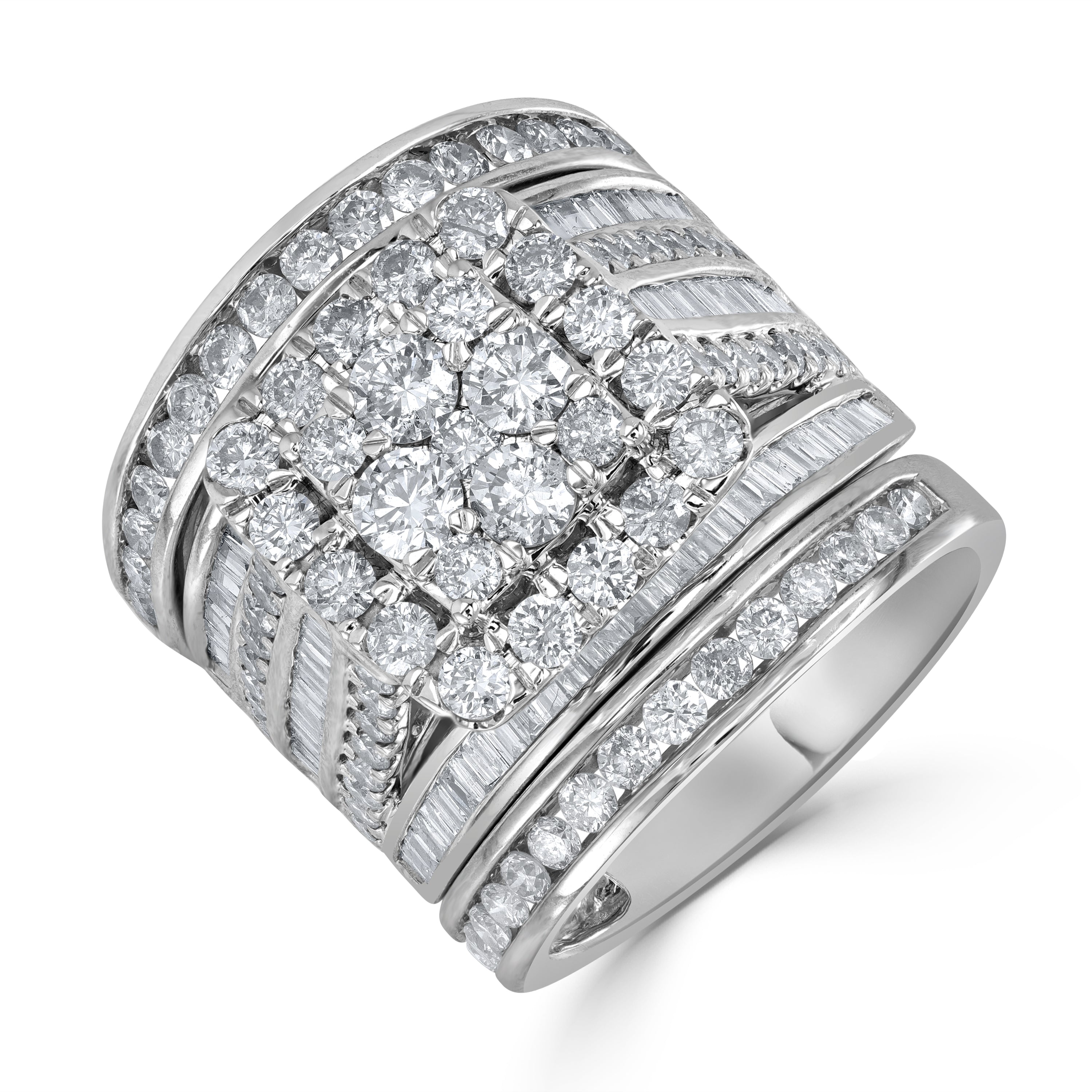 3.23 ct Cluster Diamond Engagement Ring & Wedding Band in 14K White Gold