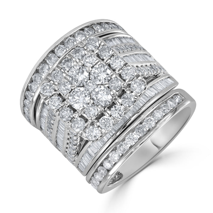 3.23 ct Cluster Diamond Engagement Ring & Wedding Band in 14K White Gold