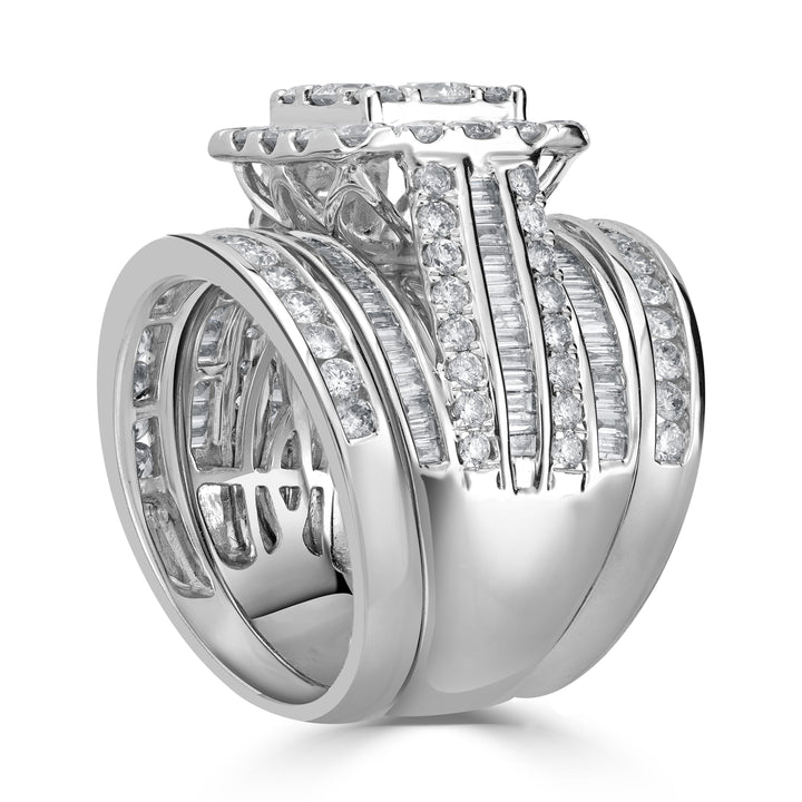 3.23 ct Cluster Diamond Engagement Ring & Wedding Band in 14K White Gold