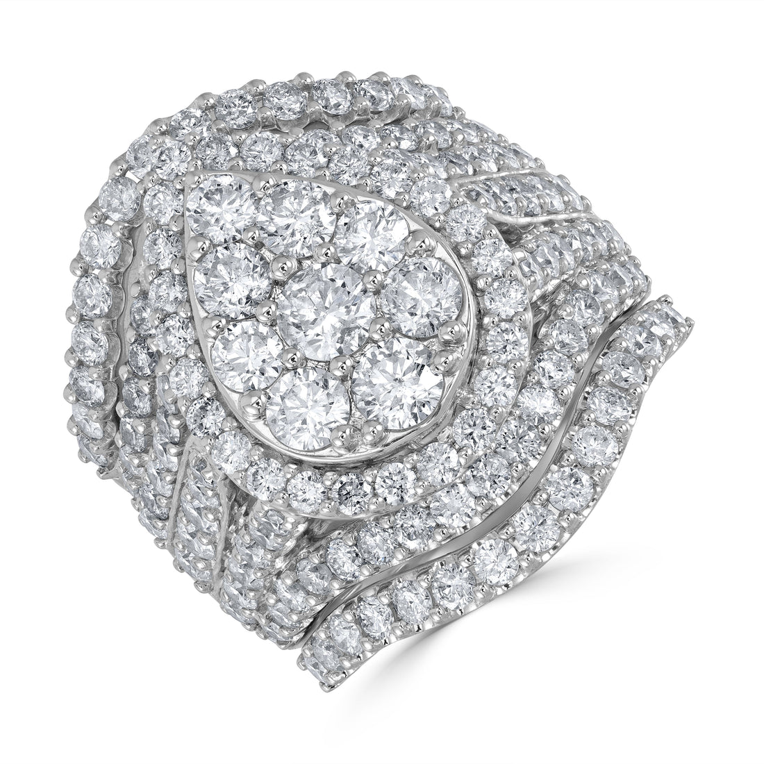 4.54 ct Cluster Engagement Ring Set in 14K White Gold