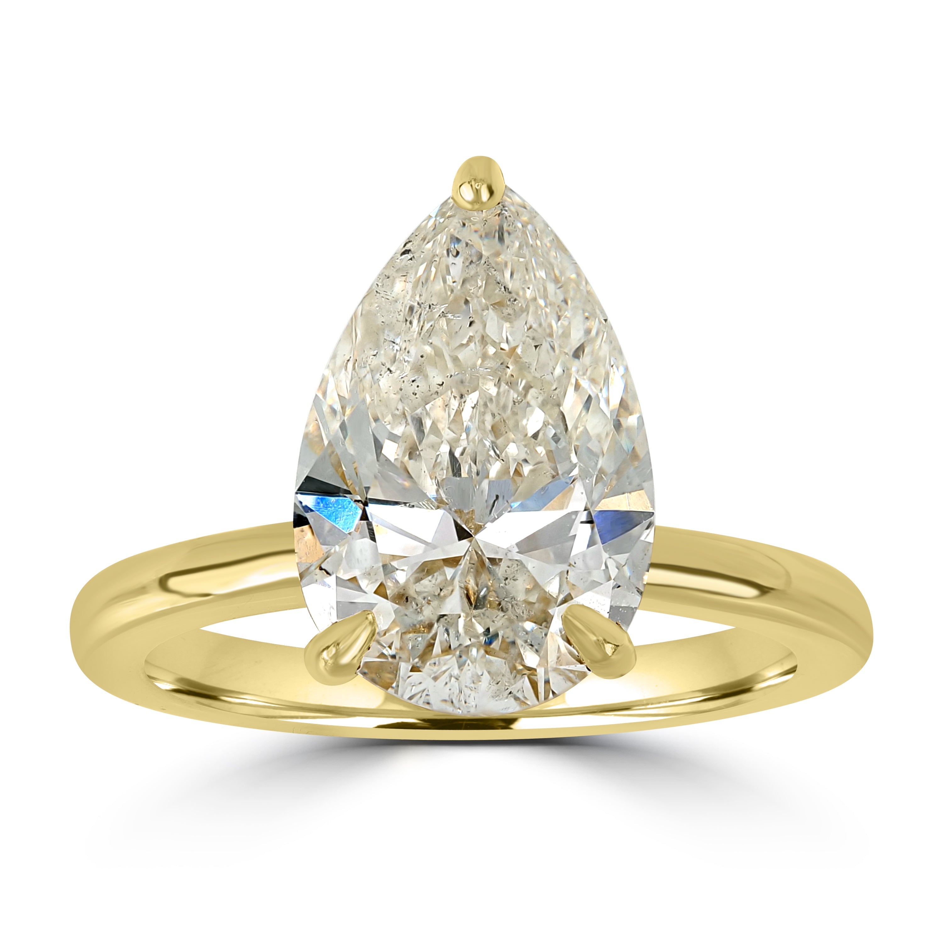 3.01 ct Solitaire Pear Shape Engagement Diamond Ring in 18K Yellow Gold - GIA Certified