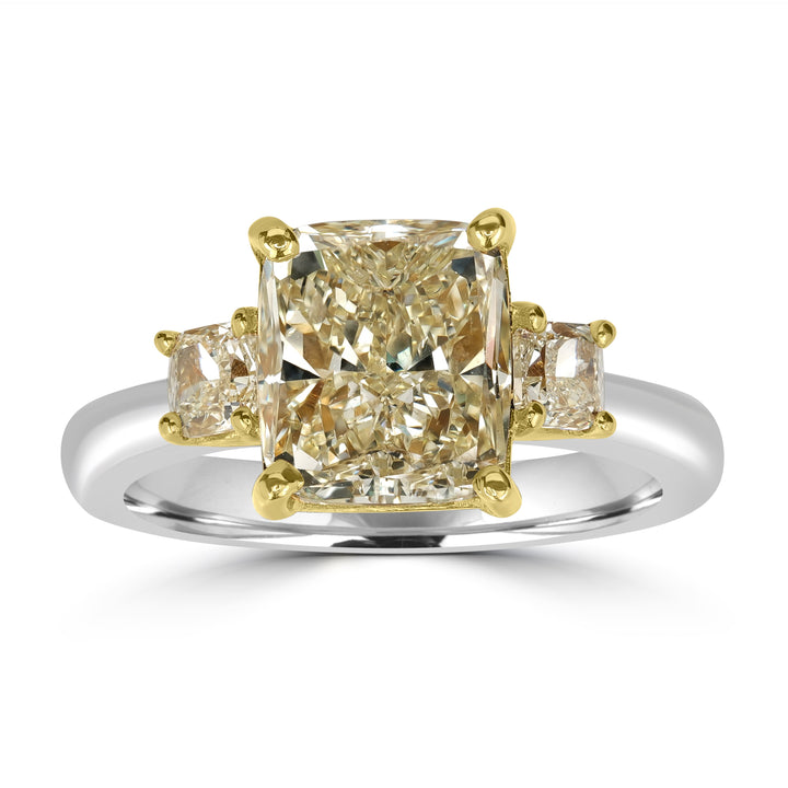 3.04 ct Solitaire Cushion Engagement Diamond Ring in 18K Two Tone White and Yellow Gold
