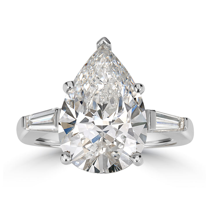 5.37 ct Solitaire Pear Shape Engagement Diamond Ring in 18K White Gold