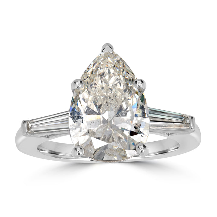 3.58 ct Solitaire Pear Shape Engagement Diamond Ring in 18K White Gold