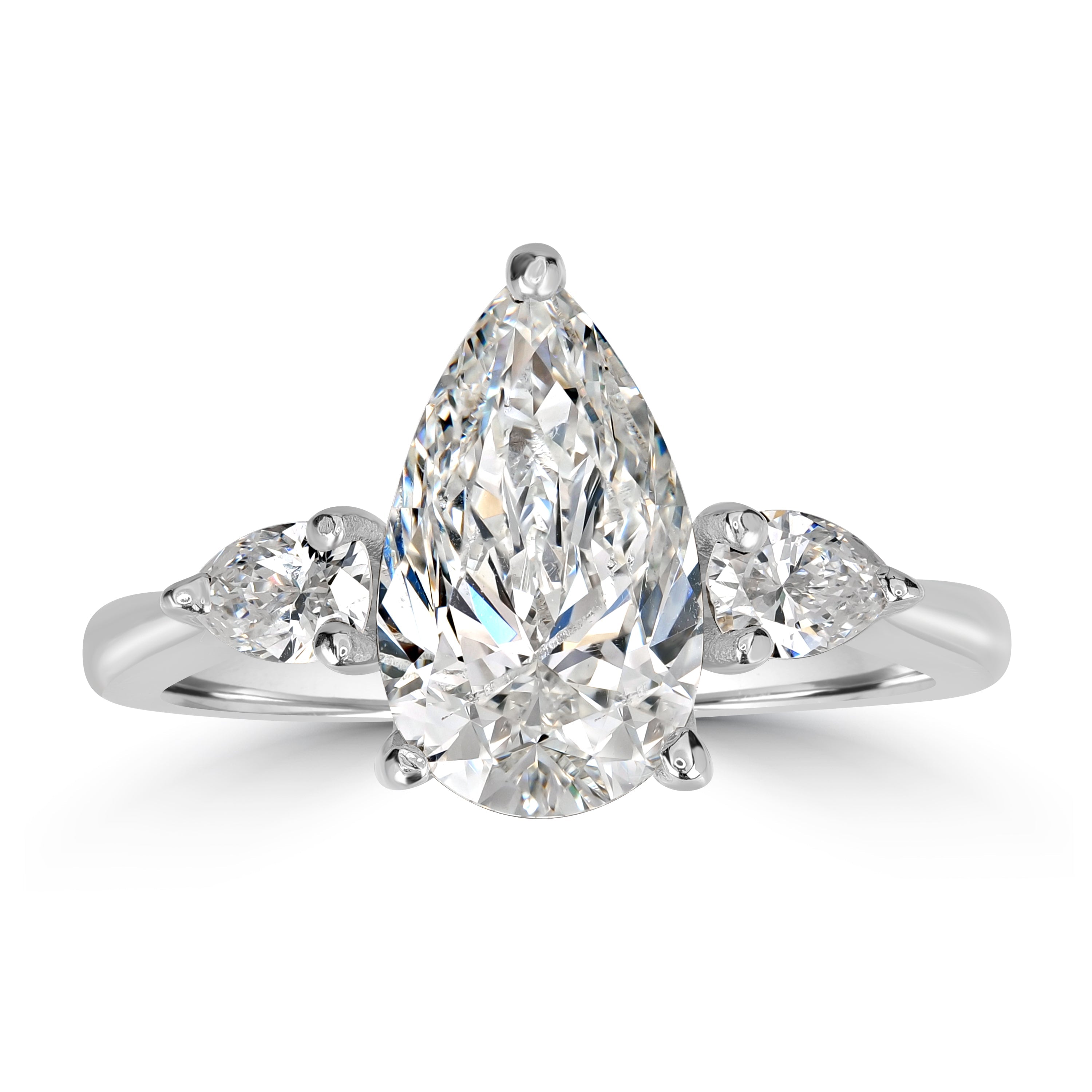 2.01 ct Solitaire Pear Shape Engagement Diamond Ring in 18K White Gold