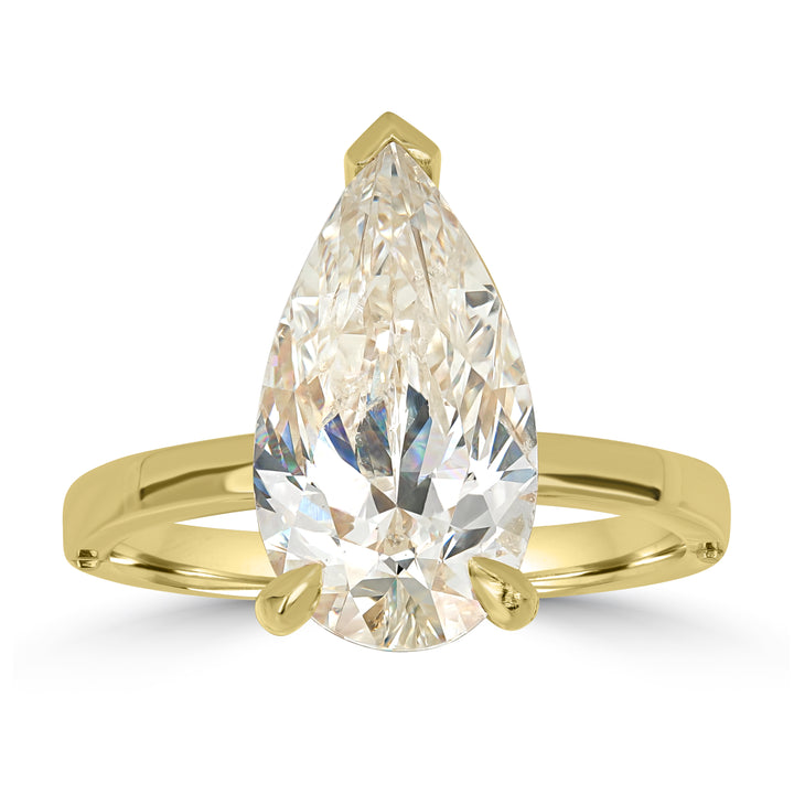 3.60 ct Solitaire Pear Shape Engagement Diamond Ring in 18K Yellow Gold
