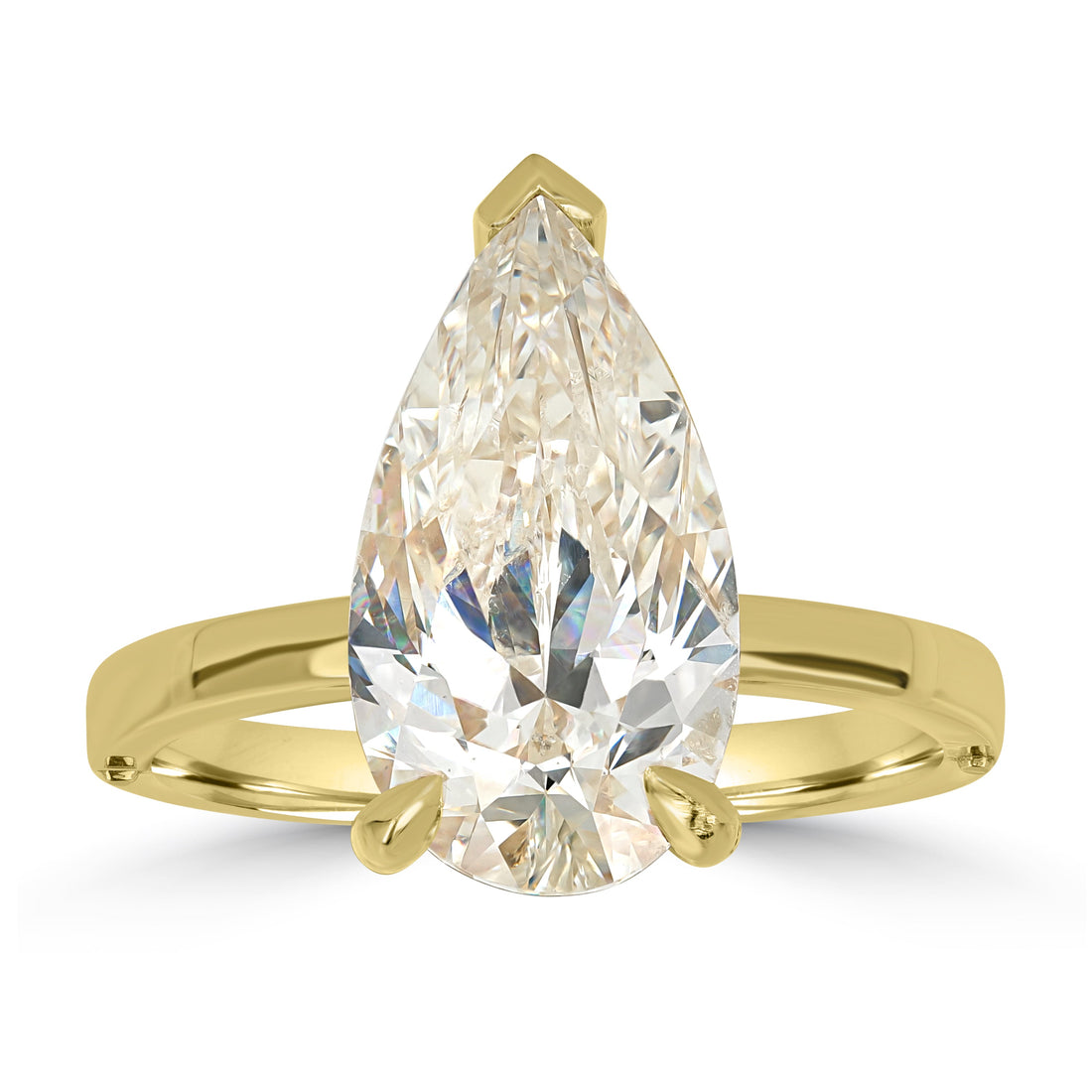 3.60 ct Solitaire Pear Shape Engagement Diamond Ring in 18K Yellow Gold