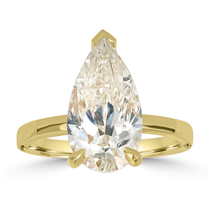 3.60 ct Solitaire Pear Shape Engagement Diamond Ring in 18K Yellow Gold