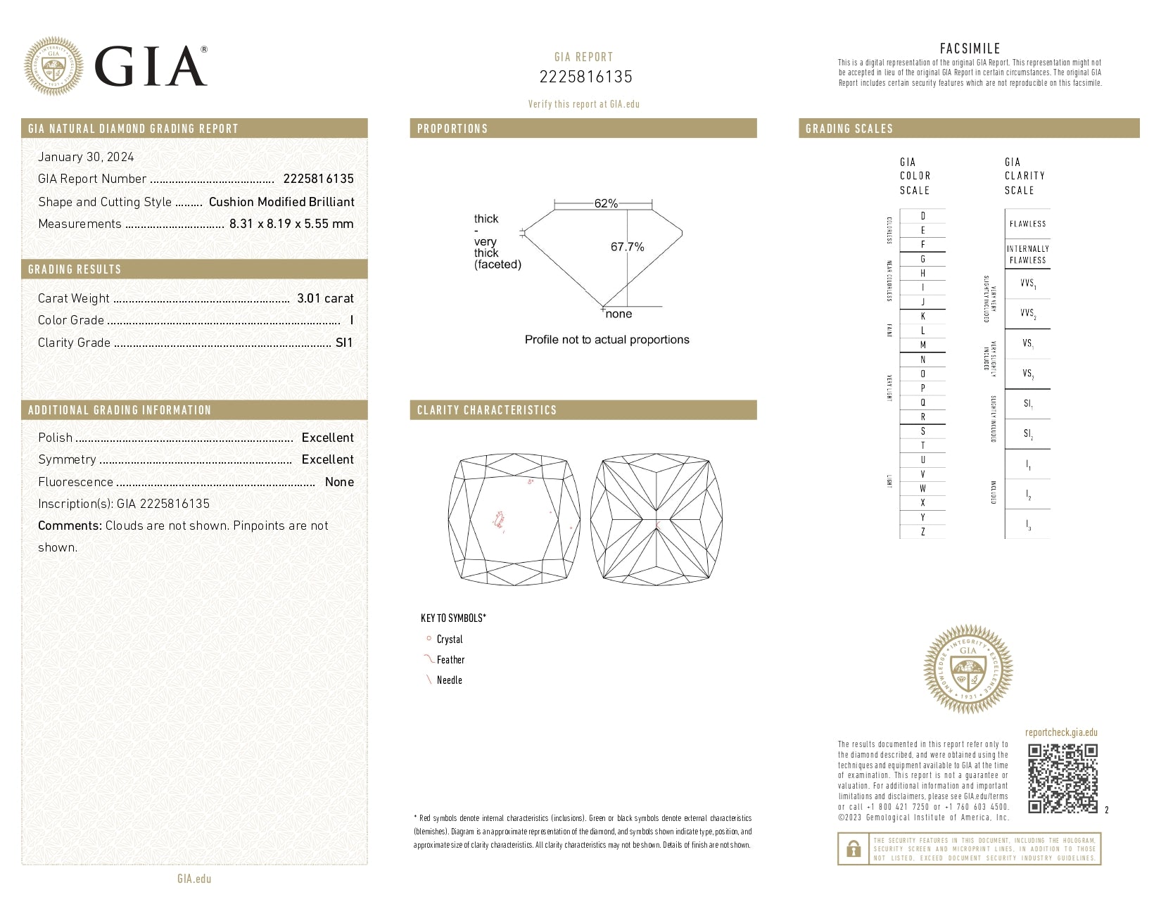 3.35 ctw  Solitaire Cushion Diamond Ring in 18K Yellow Gold