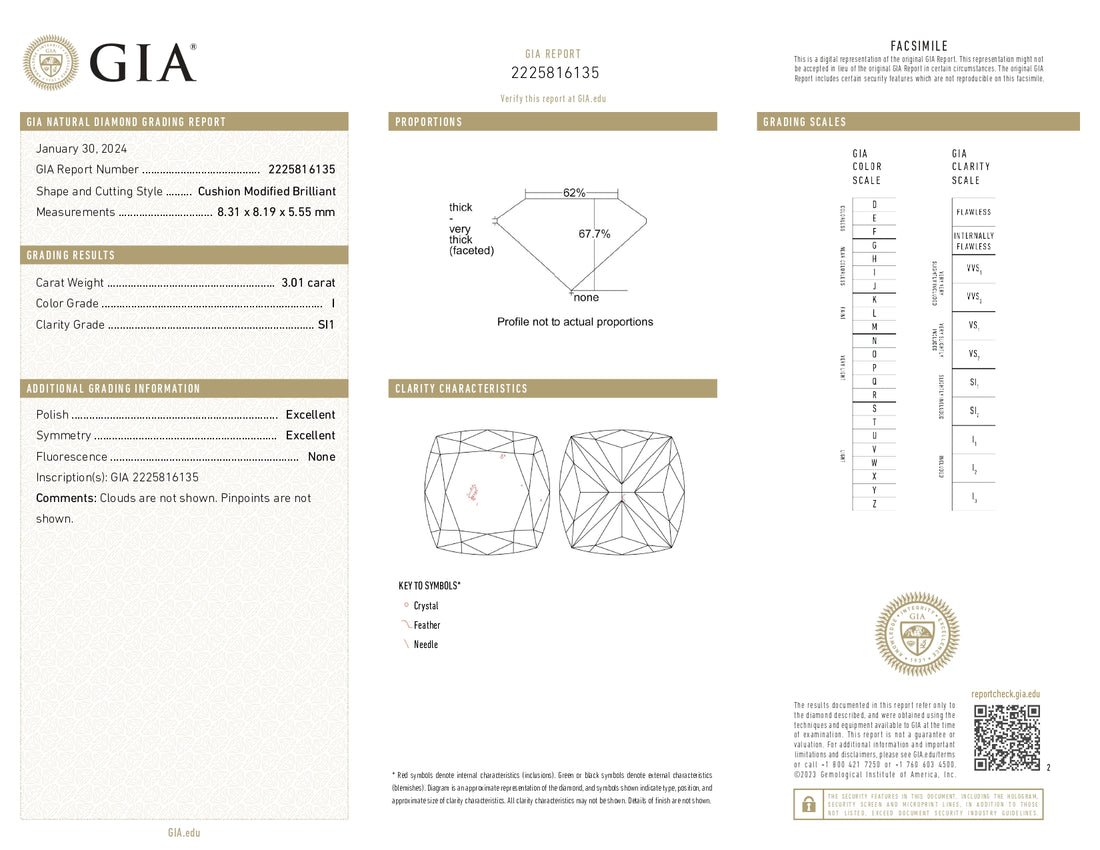 3.35 ctw  Solitaire Cushion Diamond Ring in 18K Yellow Gold