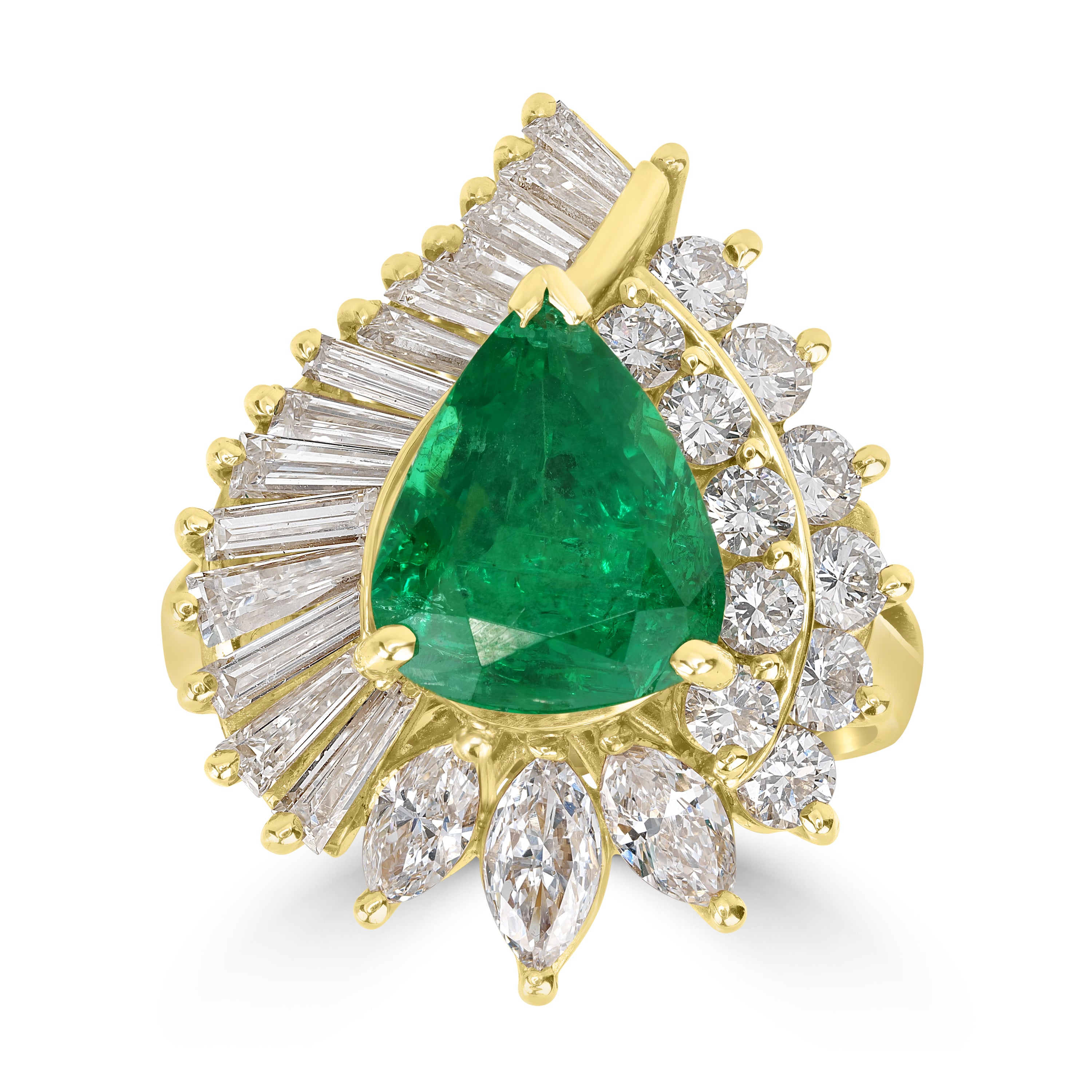 2.00 ct Green Emerald &  Diamond Cluster Ring in 14K Yellow Gold
