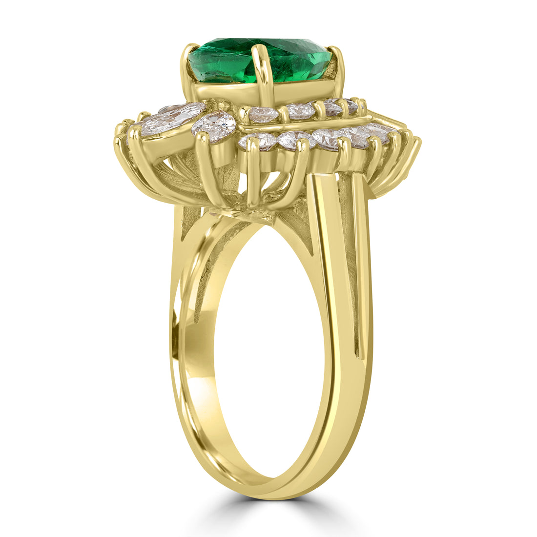 2.00 ct Green Emerald &  Diamond Cluster Ring in 14K Yellow Gold