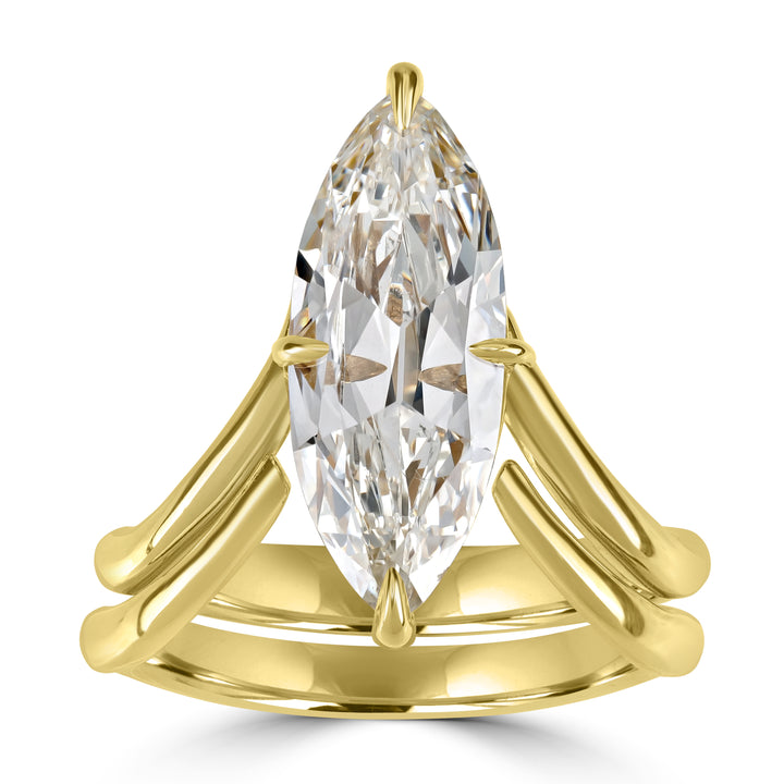3.14 ct Solitaire Marquise Shape Diamond Ring in 18K Yellow Gold - GIA Certified
