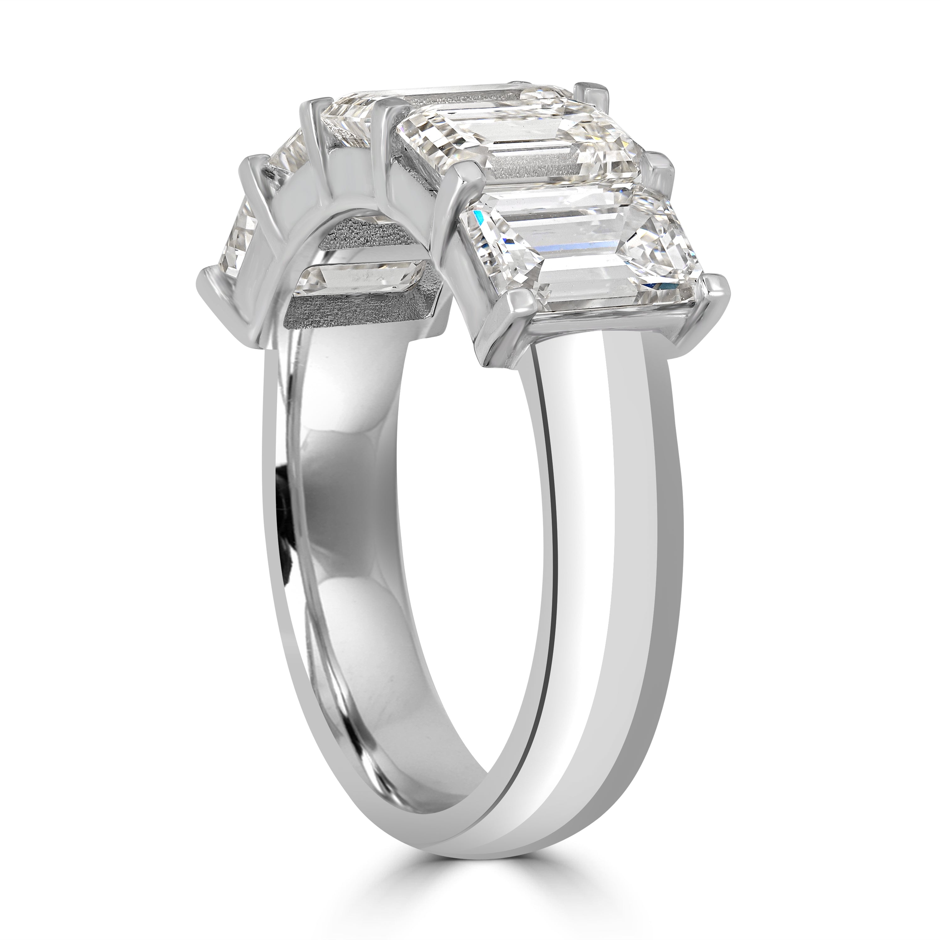 5.02 ct Solitaire Emerald Cut Diamond Band Ring in 18K White Gold -  GIA Certified