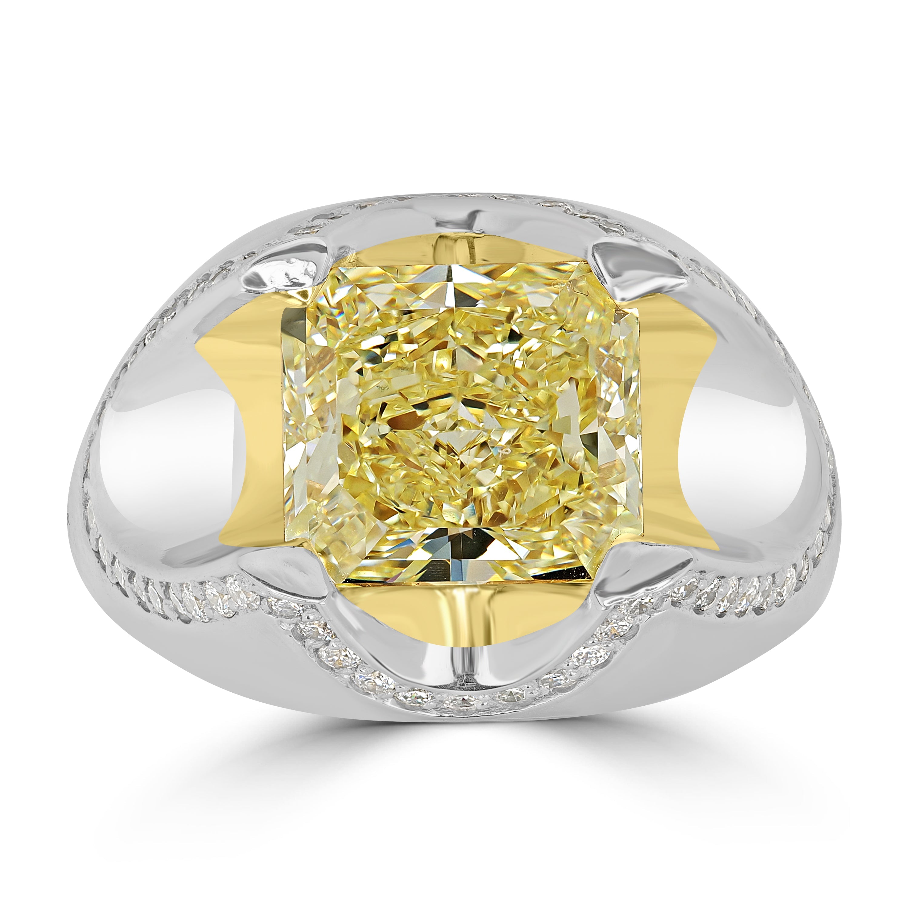 4.23 ct Solitaire Cushion Fancy Yellow Diamond Ring in Platinum