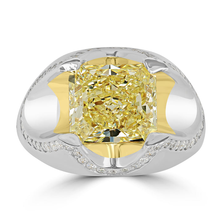 4.23 ct Solitaire Cushion Fancy Yellow Diamond Ring in Platinum