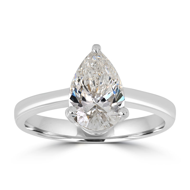 1.50 ct Solitaire Pear Shape Engagement Diamond Ring in 18K White Gold