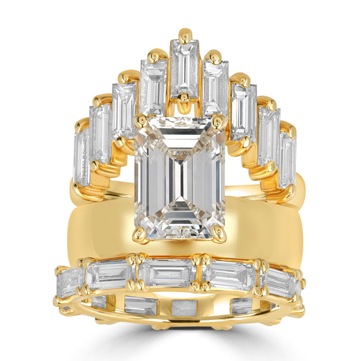 4.01 ct Solitaire Emerald Cut Diamond Ring Stack in 18K Yellow Gold - GIA Certified