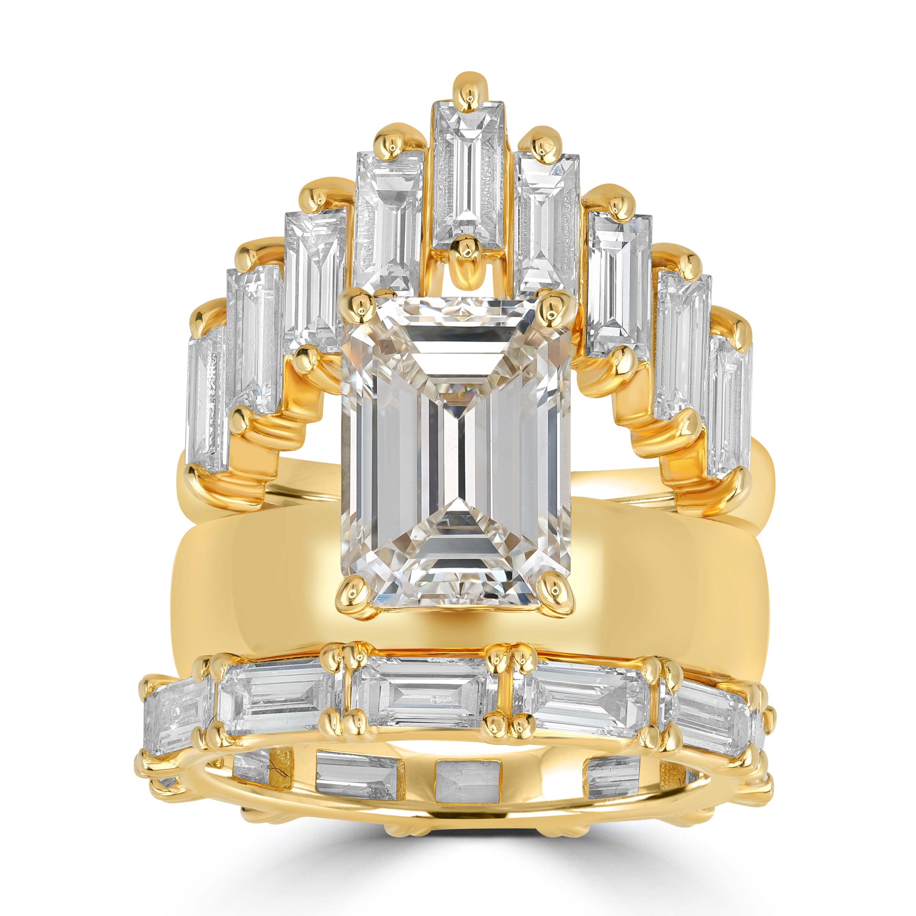 7.72 ctw Solitaire Emerald Cut Diamond Ring Stack in 18K Yellow Gold - GIA Certified