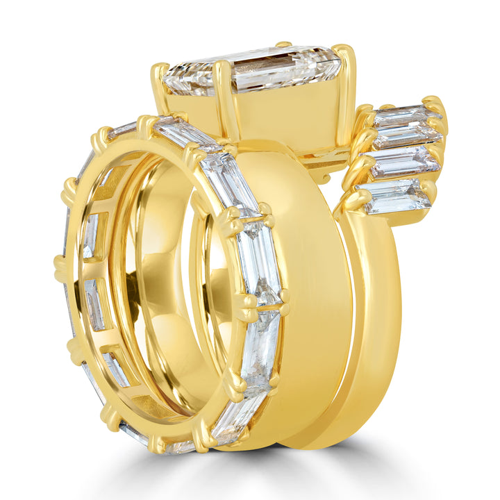 4.01 ct Solitaire Emerald Cut Diamond Ring Stack in 18K Yellow Gold - GIA Certified