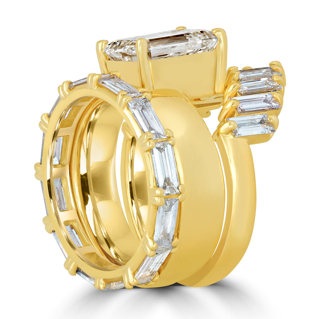 7.72 ctw Solitaire Emerald Cut Diamond Ring Stack in 18K Yellow Gold - GIA Certified