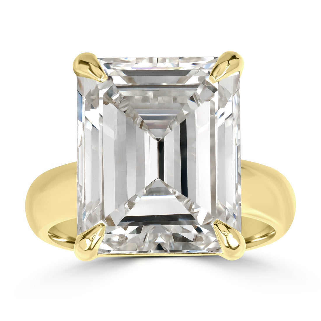 12.05 ct Solitaire Emerald Cut Engagement Ring in 18K Yellow Gold - GIA Certified