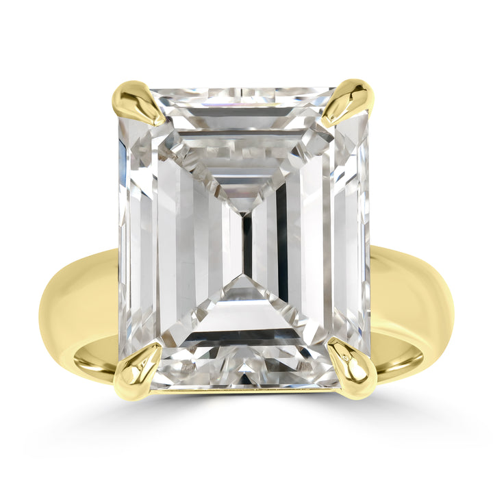 12.05 ct Solitaire Emerald Cut Engagement Ring in 18K Yellow Gold - GIA Certified