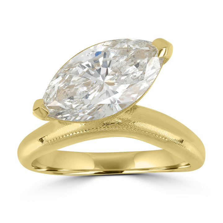3.17 ct Solitaire Marquise Diamond Engagement Ring in 18K Yellow Gold - GIA Certified