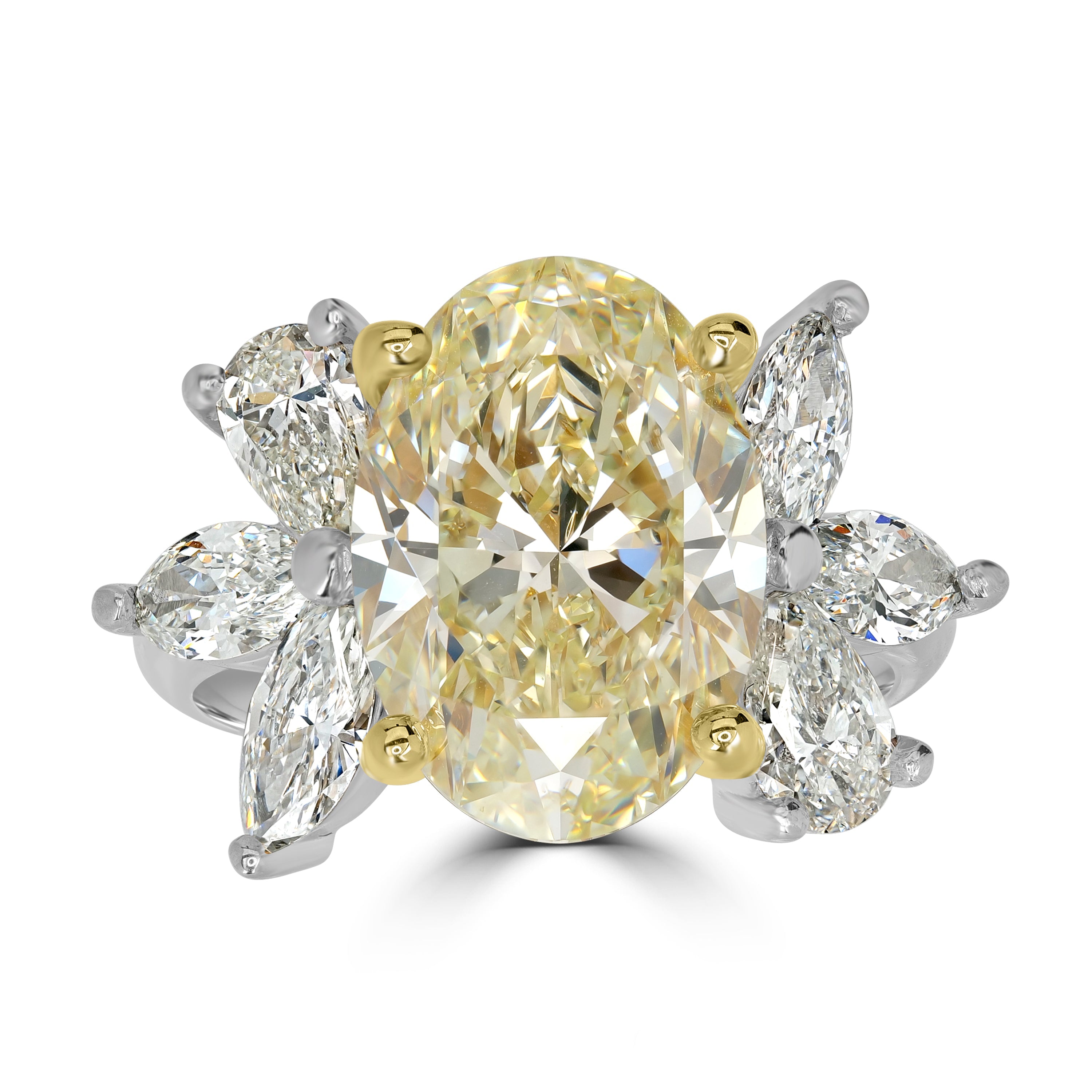 7.02 ct Solitaire Oval Flower Diamond Ring in 18K Yellow Gold and Platinum - GIA Certified