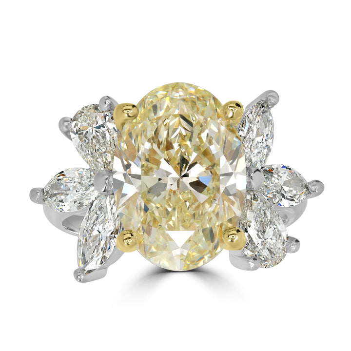 7.02 ct Solitaire Oval Flower Diamond Ring in 18K Yellow Gold and Platinum - GIA Certified
