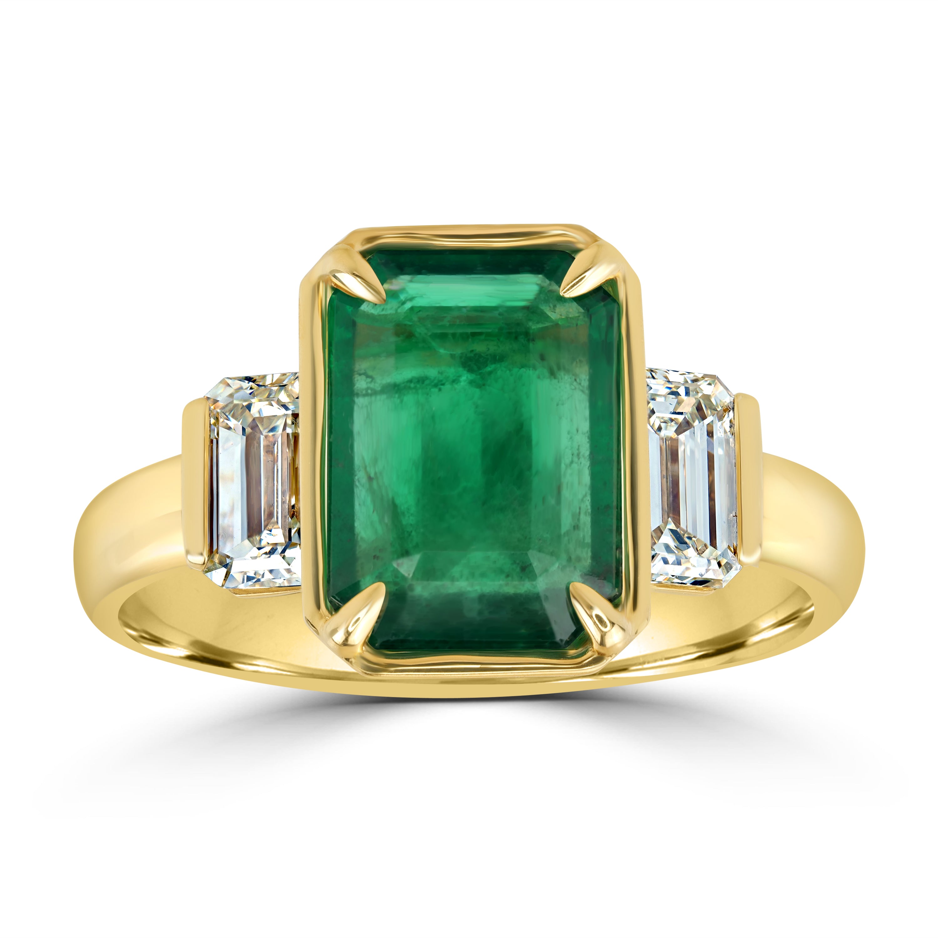 2.18 ct Green Emerald & 1.01 ctw Diamond Engagement Ring in 18K Yellow Gold