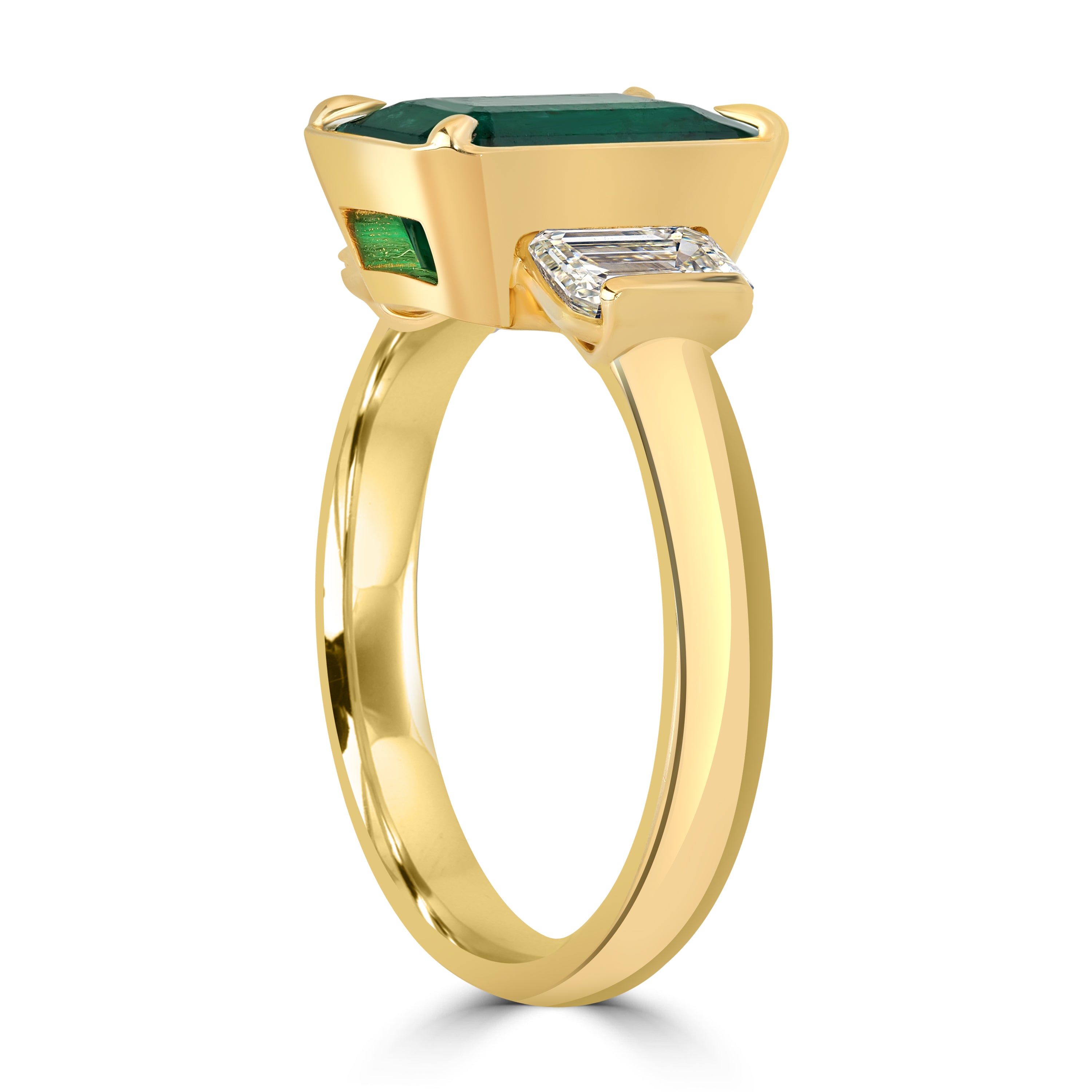 2.18 ct Green Emerald & 1.01 ctw Diamond Engagement Ring in 18K Yellow Gold