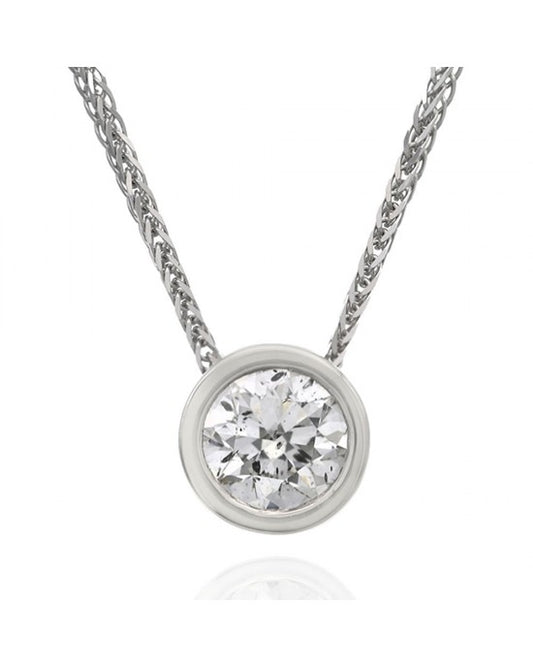 Diamond Bezel Solitaire Pendant in Wheat Chain Necklace