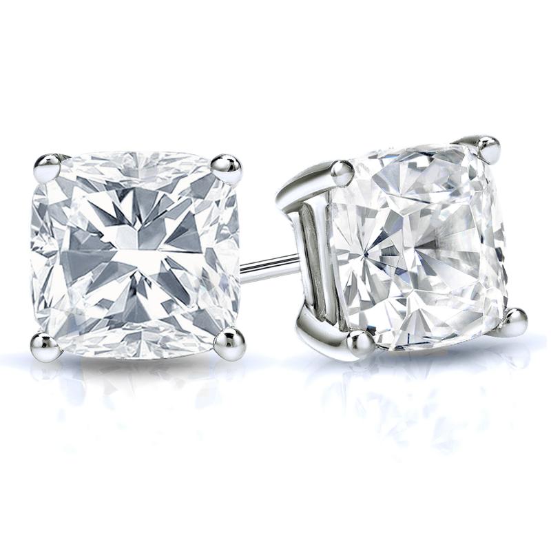 6.14 ct Cushion Solitaire Diamond Studs - GIA Certified