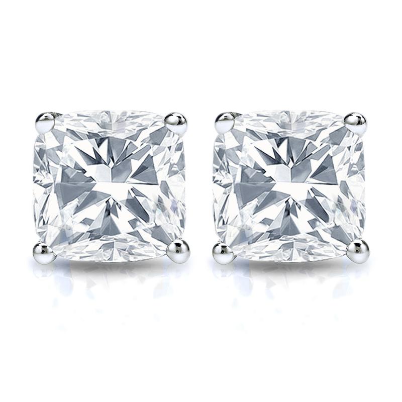 6.14 ct Cushion Solitaire Diamond Studs - GIA Certified