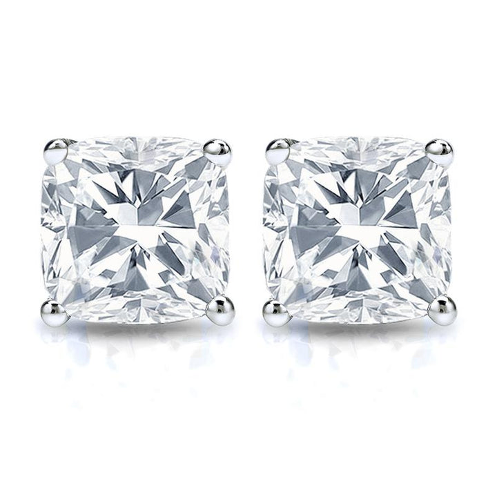 6.14 ct Cushion Solitaire Diamond Studs - GIA Certified